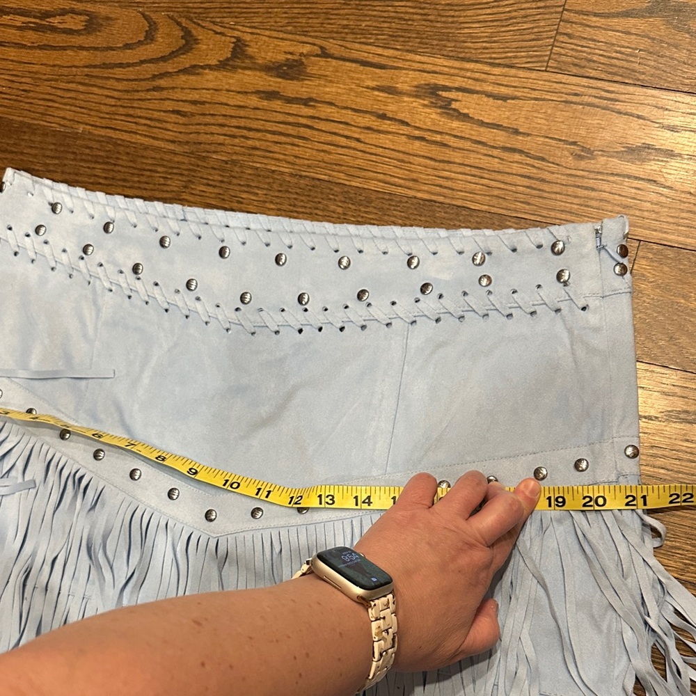 Idyllwind Light Blue Fringe Mini Skirt with Stud Details size XL - Picture 8 of 9